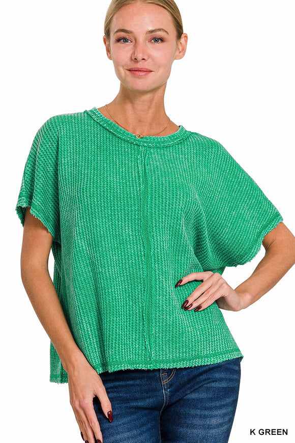 Waffle Knit Mineral Wash Shirt Green