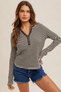 Snow Wash Stripe Henley Blk/Wht