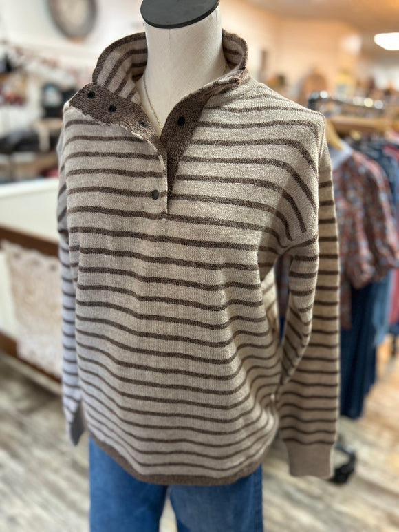 Mock Half Button Stripe Sweater