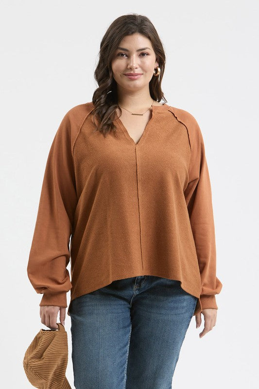 Plus Exposed Seam Relaxed L/S Top Rust