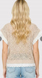 Crochet Eyelet Slv Trim Wide Crew Natural