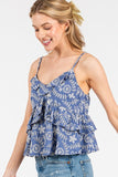 Flower Embroidery Tank Blue