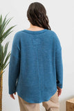 Plus Waffle Knit Henley L/S Top Dusty Teal