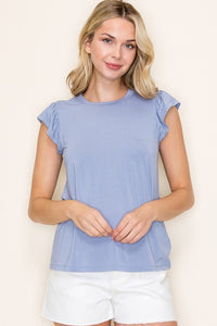 Ruffle S/S Knit Top Blue