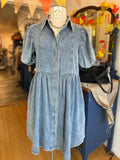 Washed Denim Button Down Dress w/ Collar