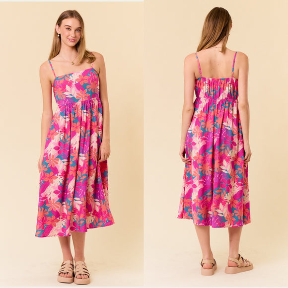 Tropical Printed Midi Dress