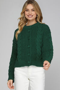 Chunky Cable Knit Cardigan Green