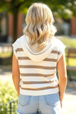 S/S Half Button Drawstring Sweater Ivory/Mocha