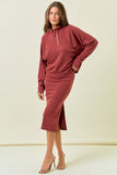 Stripe Textured Side Slit Midi Skirt Marsala