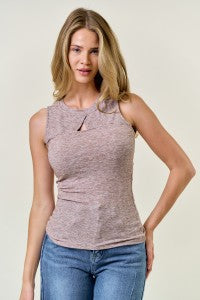 Cutout Rib Tank Top Heather Brown