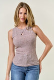 Cutout Rib Tank Top Heather Brown