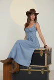 Chambray Denim Sleeveless Corset Midi Dress