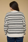 Plus Stripe Front Seam L/S Sweater Cream/Blk