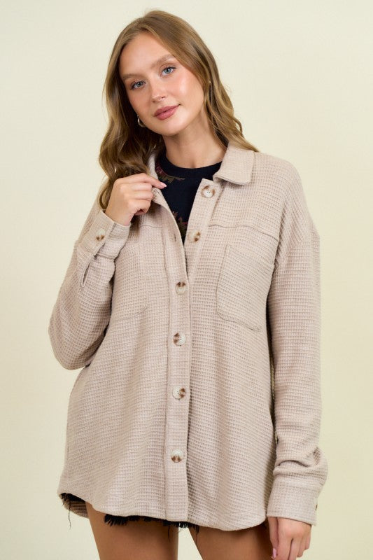 Waffle Knit Button Down Shacket
