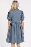 Washed Denim Button Down Dress w/ Collar