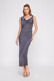Crinkle Satin Drape Dress Midnight
