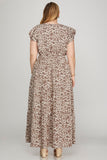Plus Ruffled Slv Leopard Maxi Dress