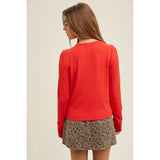 Button Up Ribbed Knit Top Red