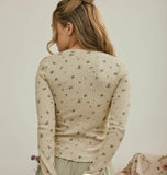 Floral Leaf Print Split Neck L/S Thermal