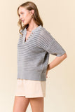 Split Vneck S/S Sweater Grey