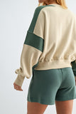 Contrast Edge Crop Sweatshirt Green