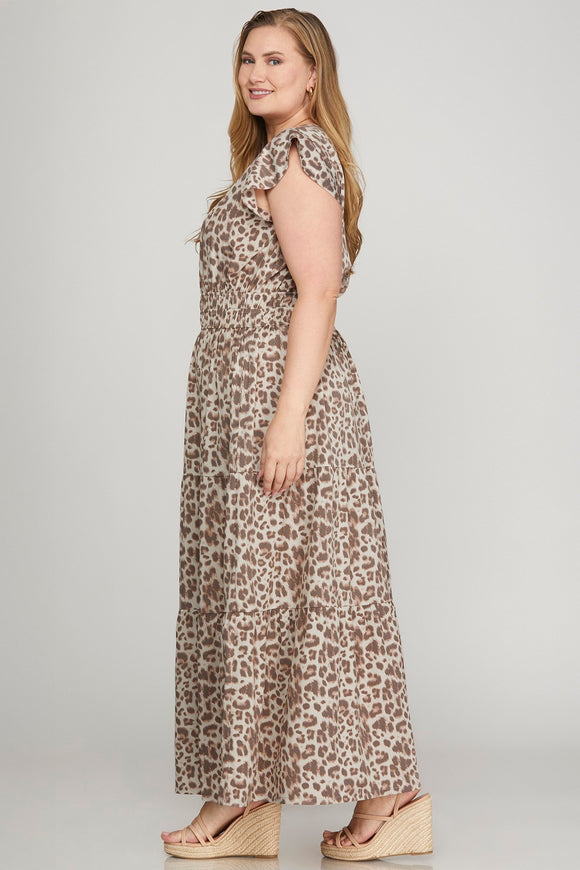 Ruffled S/S Leopard Maxi Dress