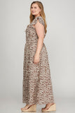 Plus Ruffled Slv Leopard Maxi Dress