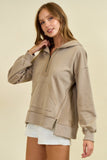 Reverse Fabric Detail 1/2 Zip Hoodie Sand