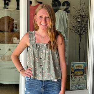 Square Neck Ruffle Floral Tank