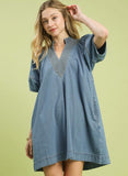 Washed Denim Mini Dress w/Contrast Thread