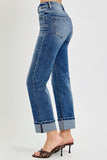 Tummy Control High Rise Crop Straight Cuff Jean