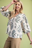 Button Down Blouse 3/4 Balloon SLv Navy