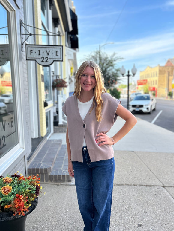 Oversized Single Button Sweater Vest
