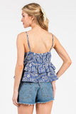 Flower Embroidery Tank Blue