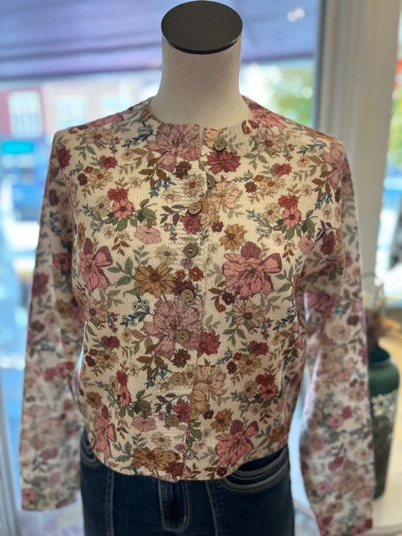 Floral Button Cardigan Sweater