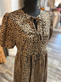 Leopard Puff Slv Tie Front Dress