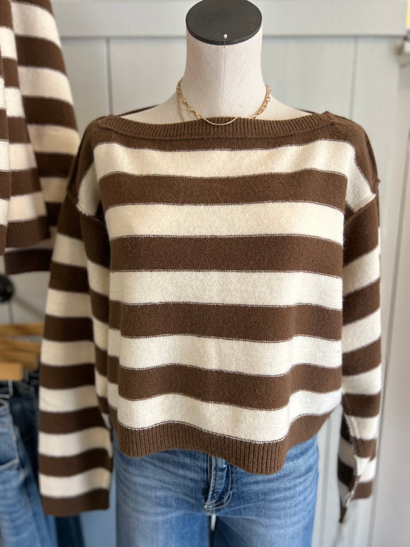 Stripe Exposed Seam Sweater Brown