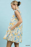 Flower Print Ruffle Neck Mini Dress