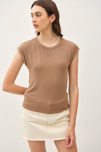 Ribbed Cap Slv Tshirt Taupe