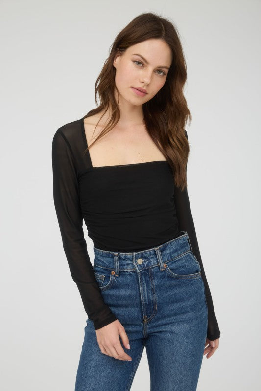 Ruched Waist Square Neck L/S Top