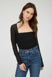 Ruched Waist Square Neck L/S Top