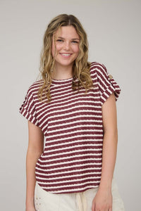 Stripe Texture Knit Top Burgundy