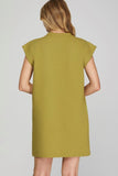 Sleeveless Textured Mini Dress w/ Pockets Olive