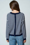 Stripe Sweater Back Button Detail Navy