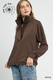 Snap collar Pullover Sweatshirt Mocha