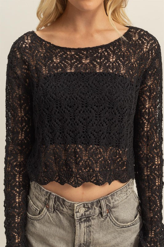 Crochet Crop Sweater Blk