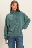 Mineral Wash Button Sweatshirt Green