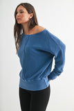 Chunky Waffle Boat Neck Sweater Blue