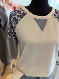 Floral Print Raglan Waffle Top Blue