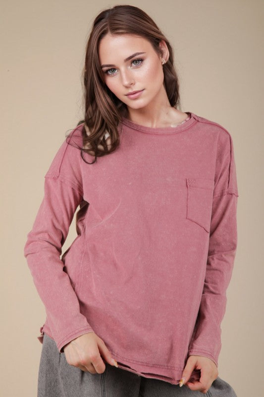 Plus L/S Topw/ Chest Pocket Mauve